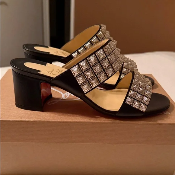 Christian Louboutin Myriadiam 55 Black and Silver Studded Sandals